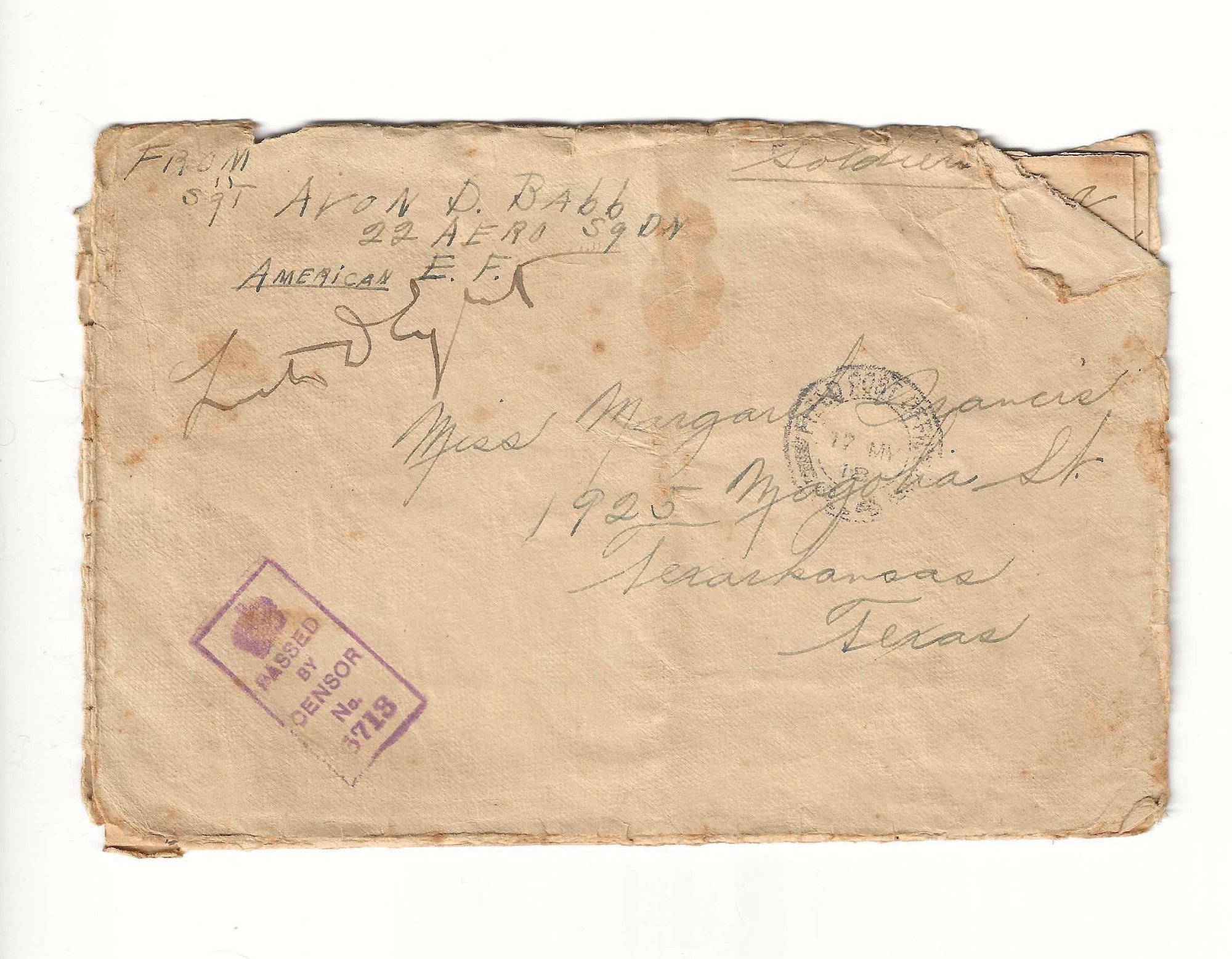 Avon Dale Babb – Letter May 15, 1918 and so much more!