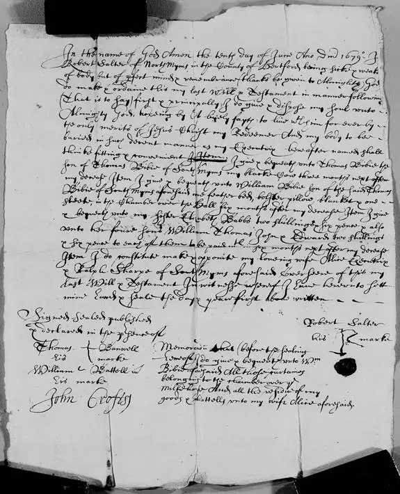 Robert Salter of North Mimms – Last Will & Testament (1679)