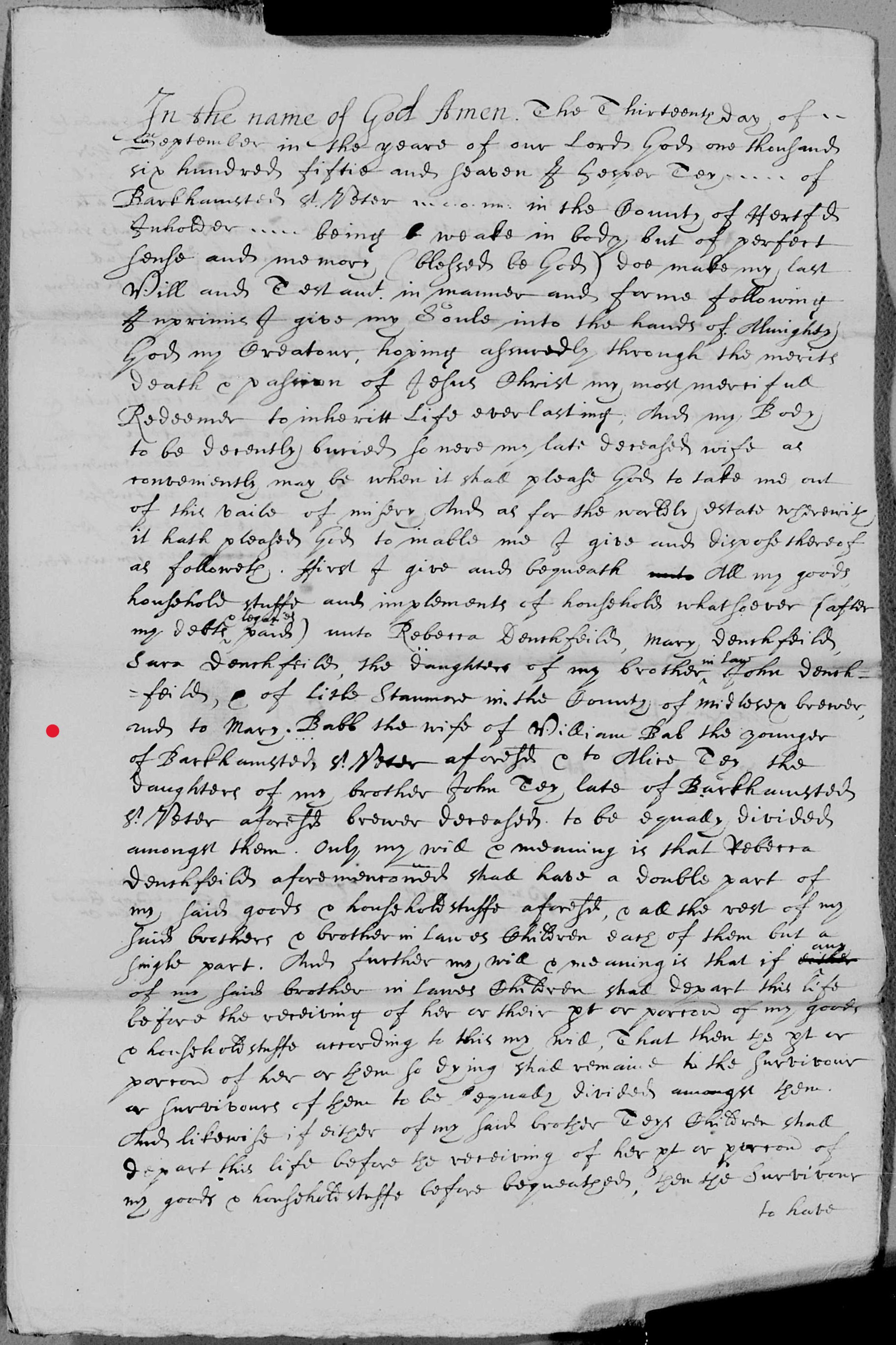 Gasper Coy of Berkhamsted, Innholder – Last Will & Testament, 1657