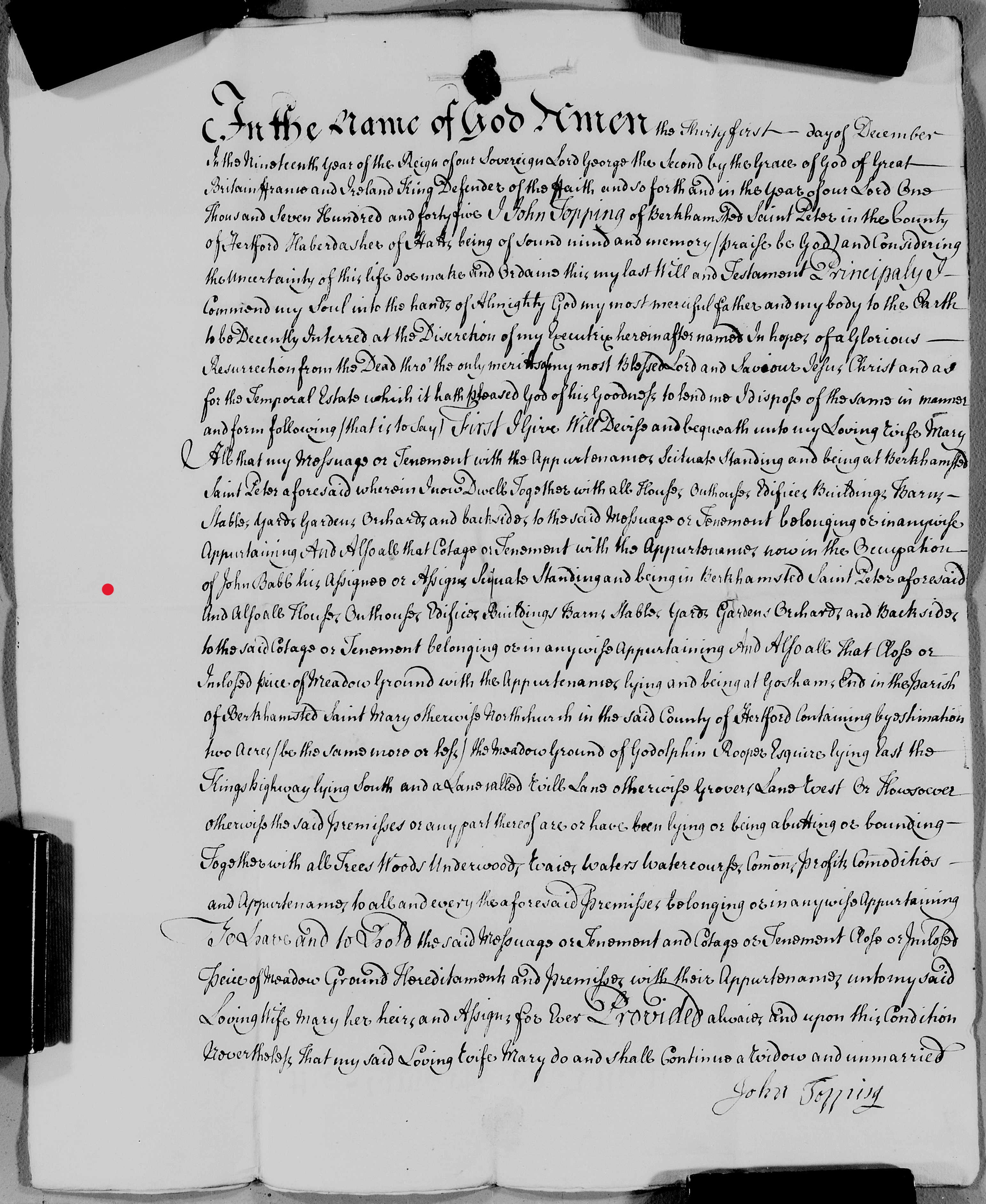 Feathers, Felt, and Final Wishes: The Will of John Topping, 1745