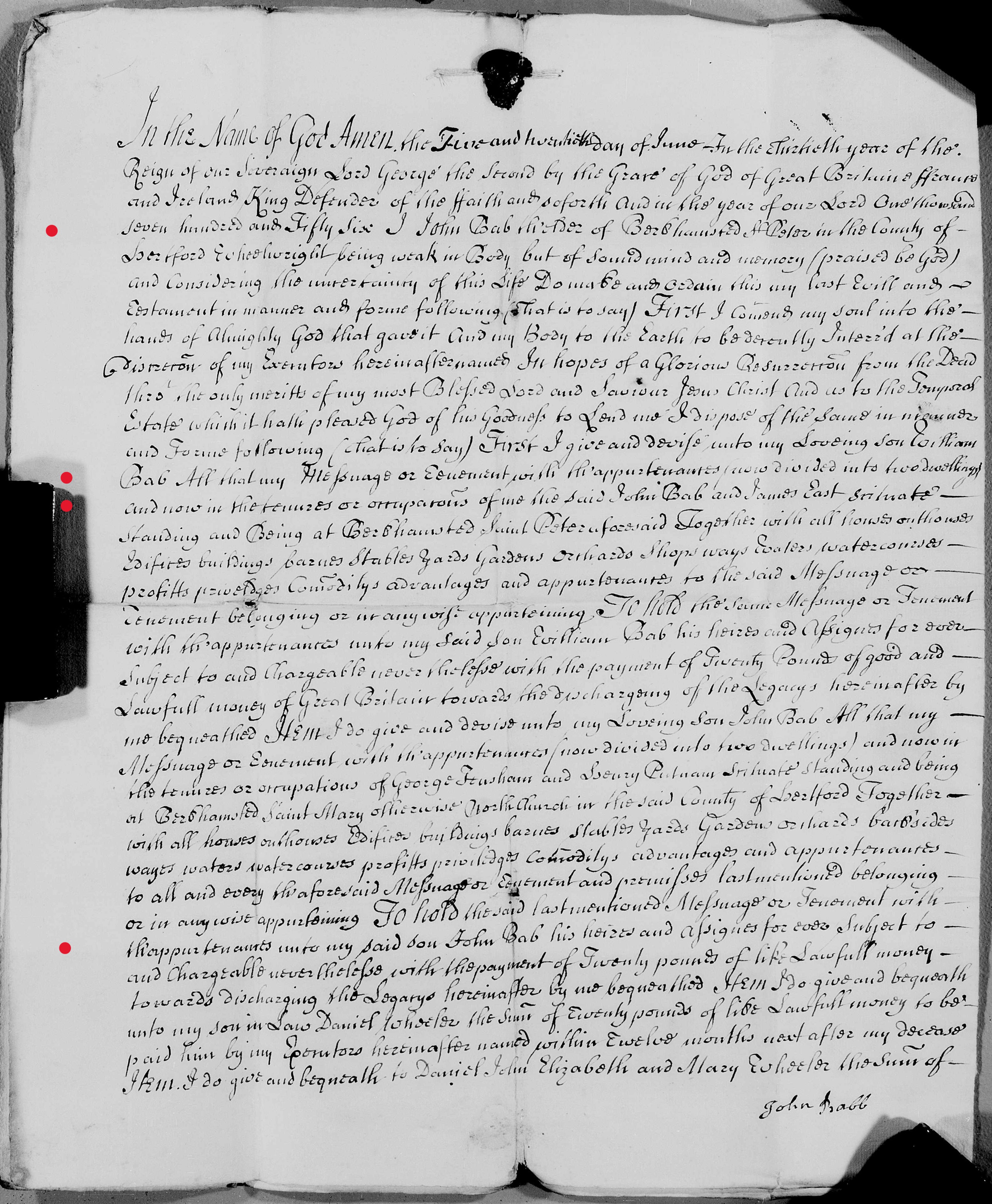 John Bab[b] of Berkhamsted St Peter, Wheelright – Estate Records (1756-1757)