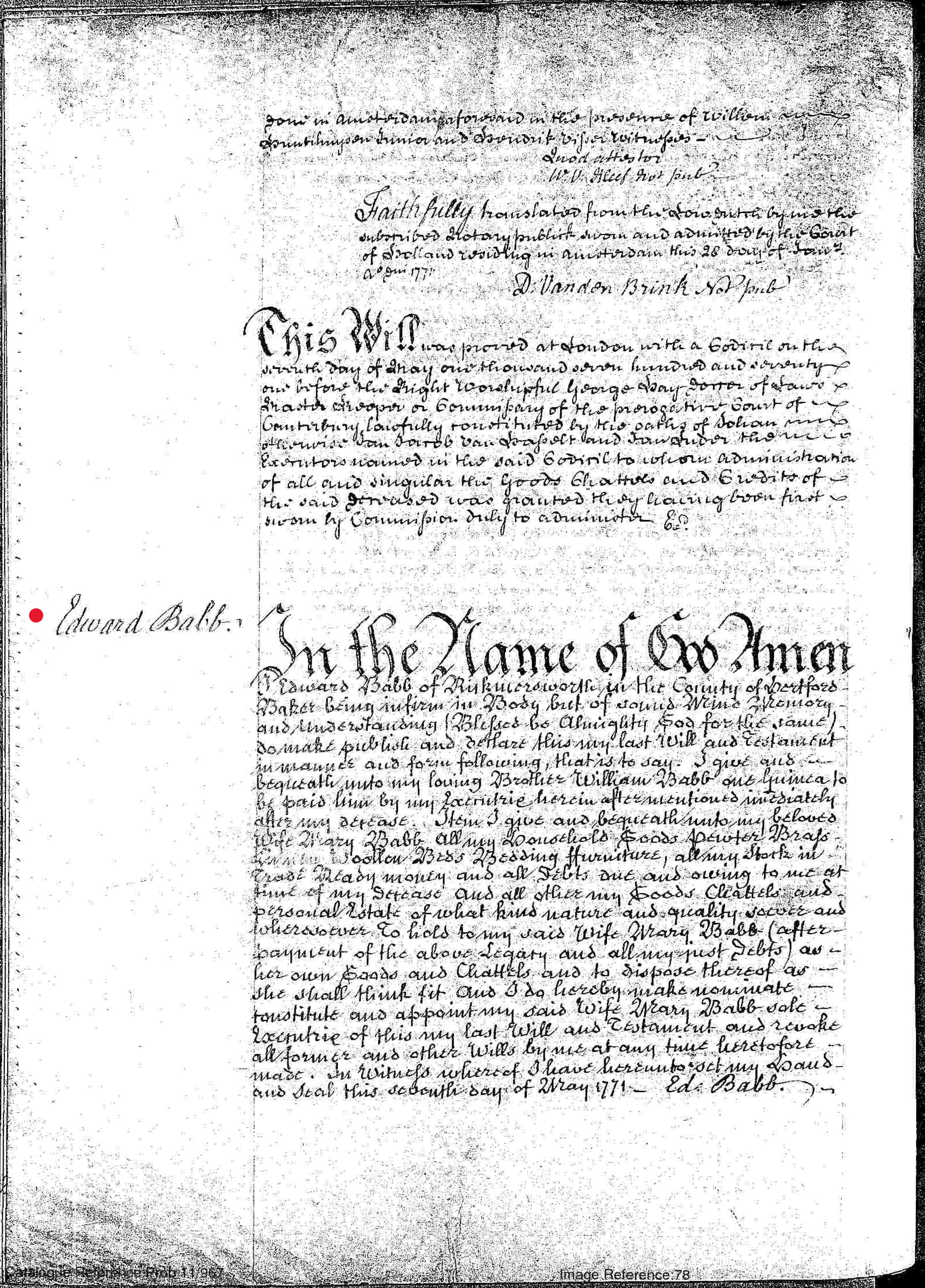 The Baker’s Bequest: The 1771 Will of Edward Babb of Rickmansworth