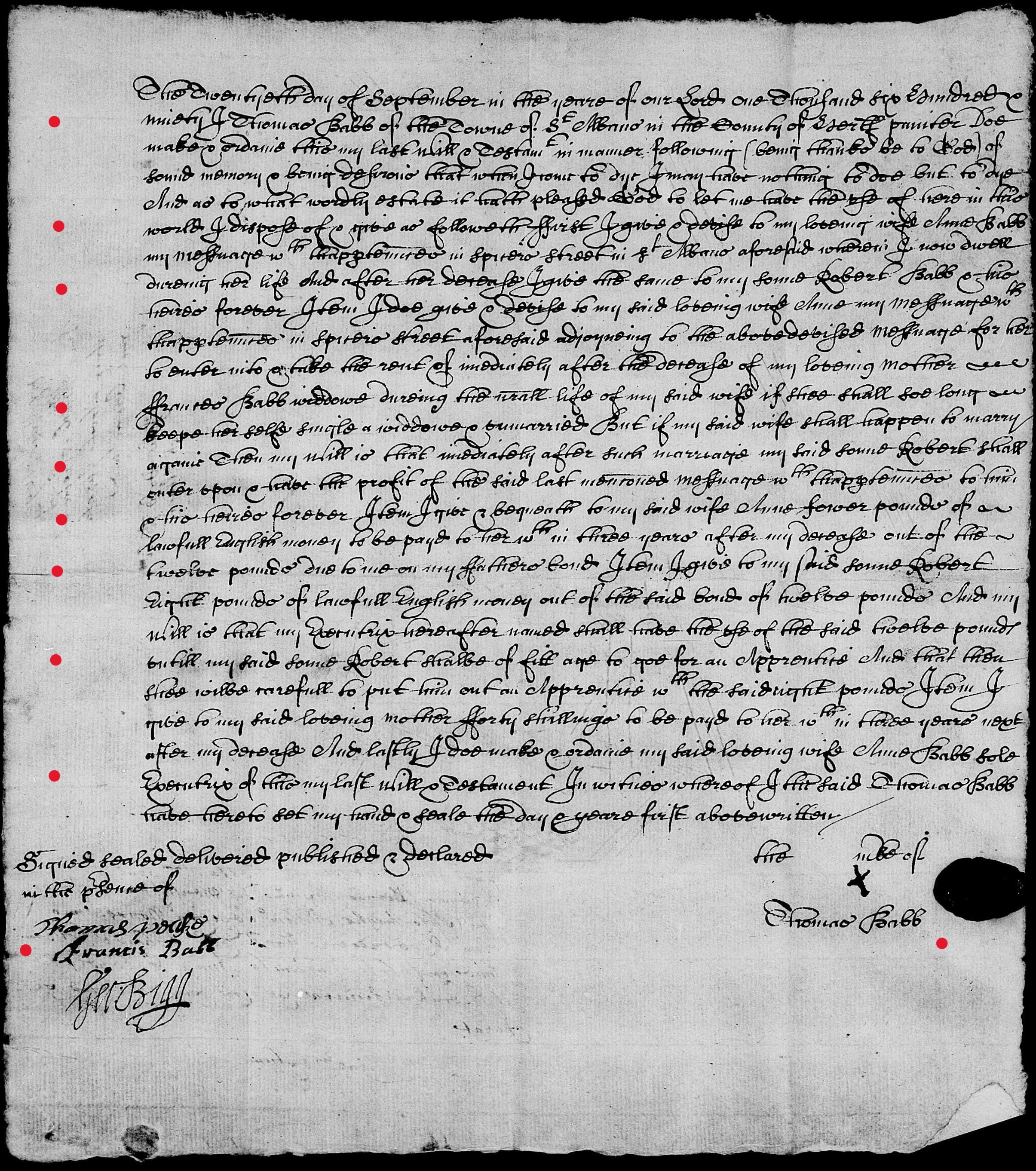 A Widow’s Choice, a Minor’s Right: The 1690 Will of Thomas Babb