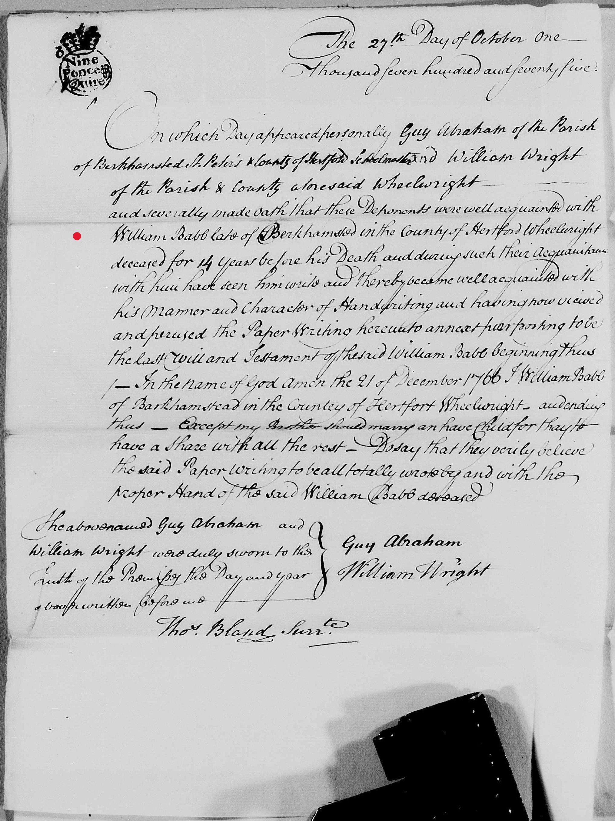 William Babb of Berkhamsted, Wheelright – Estate Records (1766-1775)